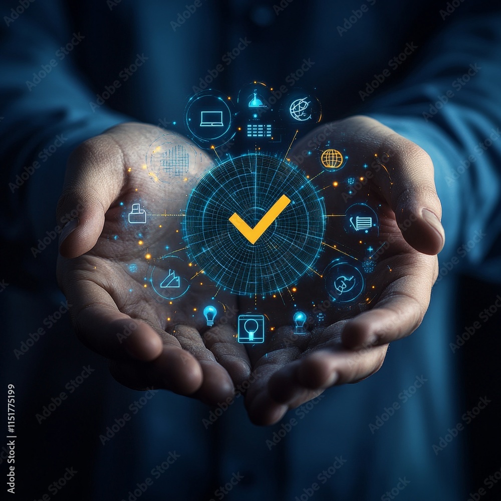 Digital quality assurance icon with checkmark Digital quality assurance icon with checkmark