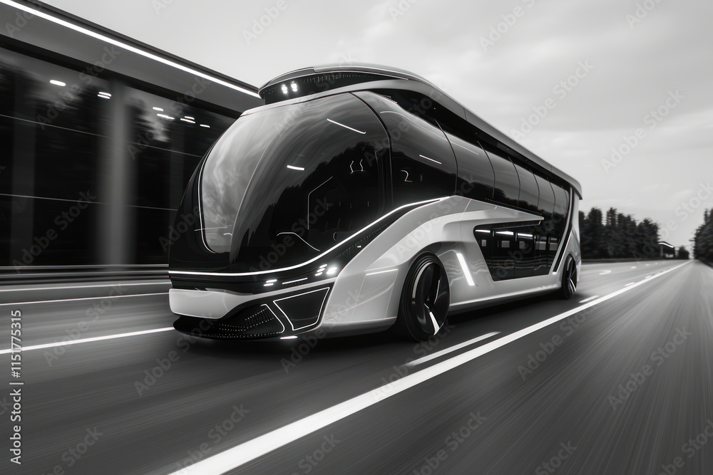 Fototapeta premium Futuristic Bus on a Highway
