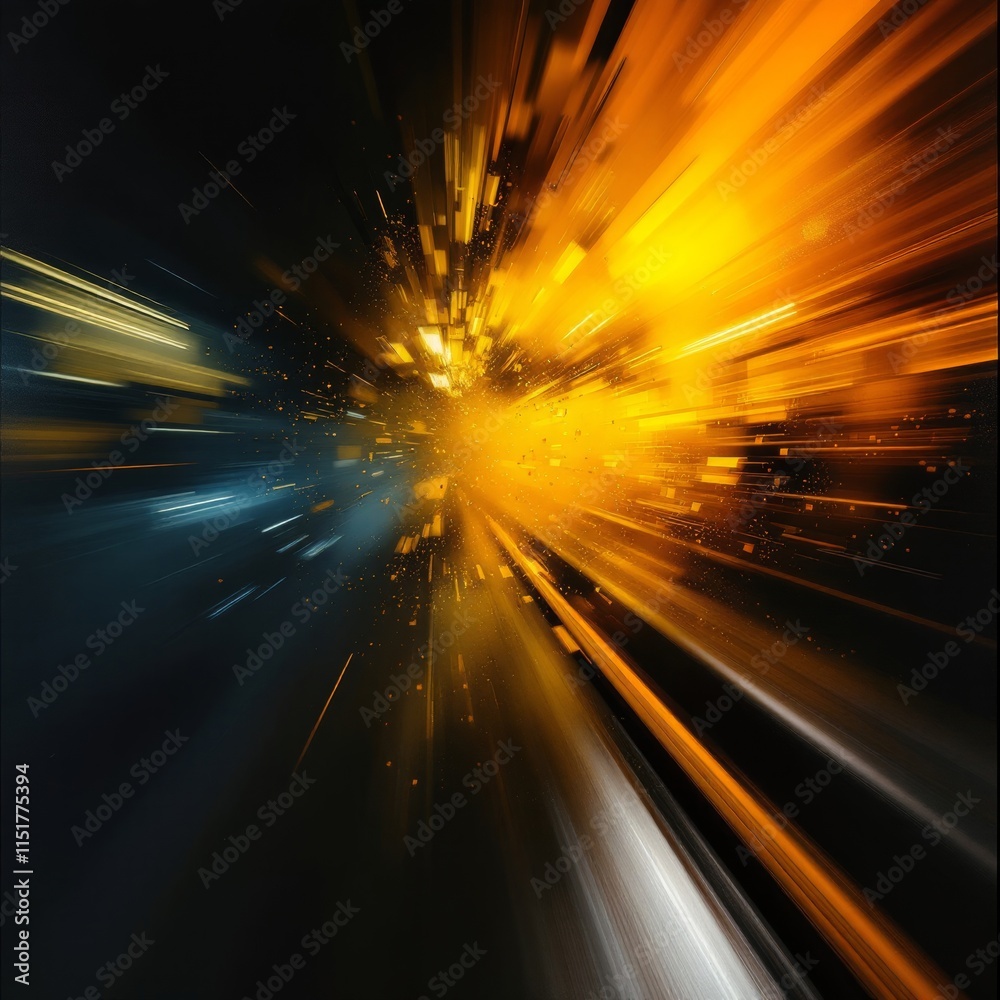 Obraz premium Abstract Speed Light Trails in Dark Blue Orange Colors