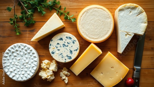 Wallpaper Mural Aromatic Selection of Diverse Cheeses on Rustic Wooden Surface Torontodigital.ca