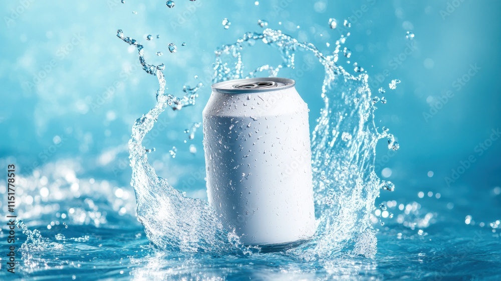 White can splashing in blue water. (1) White can splashing in blue water. (1)