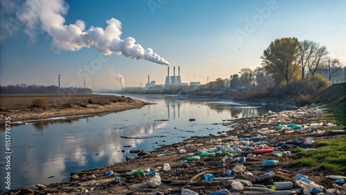 Powerful Environmental Pollution Poster River Waste & Smokestacks V2