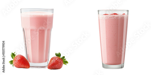 Refreshing strawberry milkshakes in tall glasses with fresh strawberries