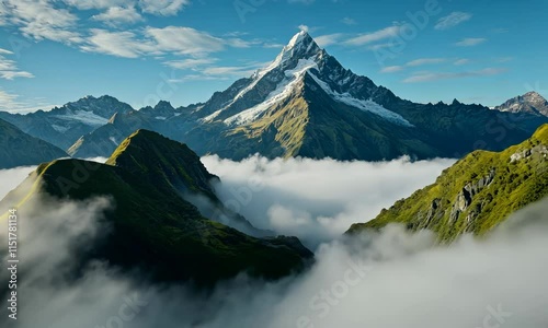 Majestic Mountain Peak Surrounded by Clouds
