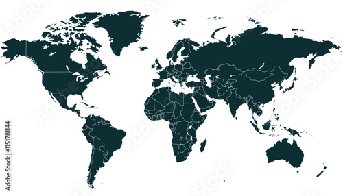 Fototapeta Naklejka Na Ścianę i Meble -  World map. Black modern vector map. Silhouette map