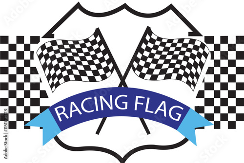 Vector black and white checkered auto racing flags and finishing tape vector set	