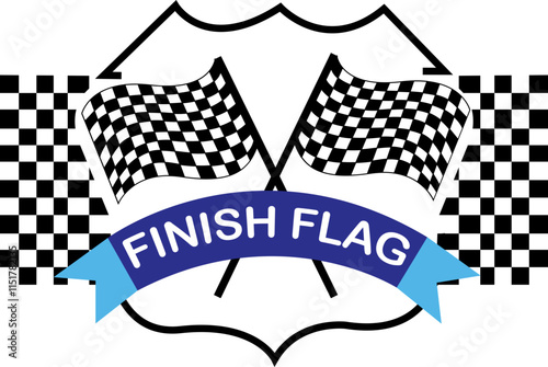 Vector black and white checkered auto racing flags and finishing tape vector