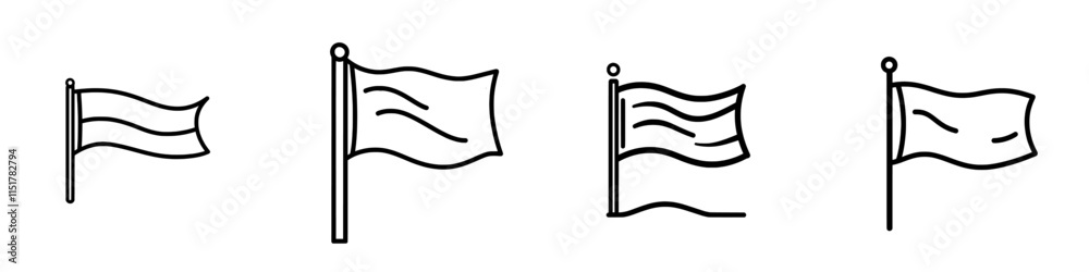 A simple line icon of a waving flag, representing the start or finish, a location pointer on a map, or a mark in GPS applications. It's a modern graphic pictograph, depicted in isolation. A simple line icon of a waving flag, representing the start or finish, a location pointer on a map, or a mark in GPS applications. It's a modern graphic pictograph, depicted in isolation.