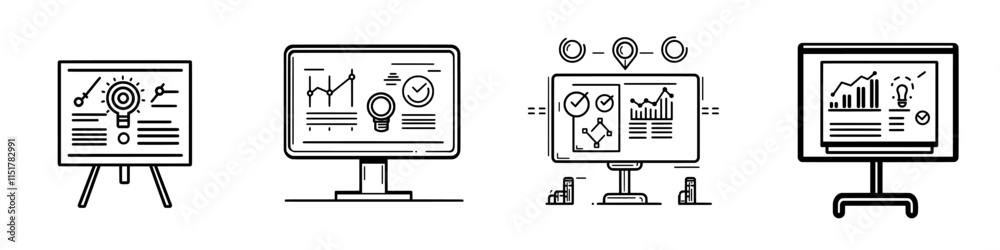 A thin icon for planning, strategy, tactics, or training. This isolated flipchart and plan line sign is a custom modern pictogram in EPS 10 format, designed for web use in outline style on a white A thin icon for planning, strategy, tactics, or training. This isolated flipchart and plan line sign is a custom modern pictogram in EPS 10 format, designed for web use in outline style on a white