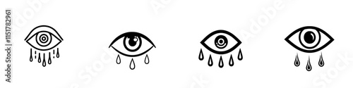 High-quality icon of a human eye with tears, representing symptoms of allergies, conjunctivitis, eye fatigue, and viral or bacterial infections. This custom, modern pictogram is designed for web and