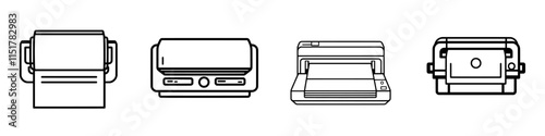 **Slim Icon for Printing and Scanning Documents, Printer. A Line Design Representing an Isolated Multifunction Copier Machine. Modern Custom Pictogram in EPS 10 Format for Web Use, Outline Style,