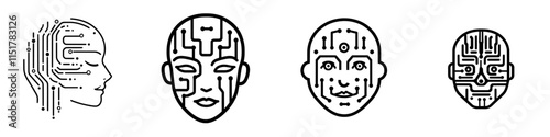 **Diagram Icon Binary Code and Mask. This Line Symbolizes Spyware, AI Technology, Stock Error in Code Deception. Contemporary Isolated Custom Pictogram on White Background with Editable Stroke.**