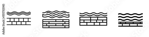 A thin outline icon of a brick wall with barbed wire. This line symbol represents value lock-in, barriers, prisons, and protection. It's a modern, isolated pictogram for web use on a white background