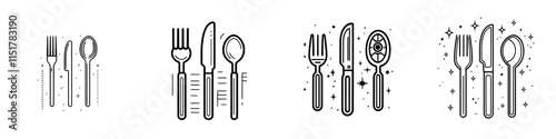 **Diagram Icon Tablespoon Fork Table Knife, Kitchen Cutlery Top View. This Line symbol as Dining Eating Tools, Restaurant Flatware. Modern Computer Isolated Pictograms on White Background Editable