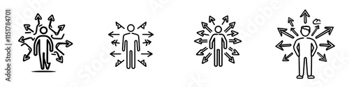 Opportunity, choice, option, select possibility path outline icon. Line sign silhouette of a man and three arrows pointing in different directions. Modern isolated pictogram on a white background