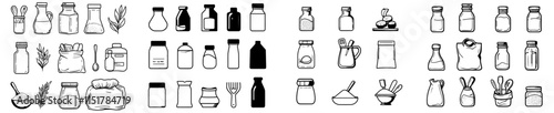 A set of 20 cookery-themed line icons featuring cooking ingredients and kitchen accessories. The outline logos are isolated on a white background with editable strokes, designed at 48x48 pixels for