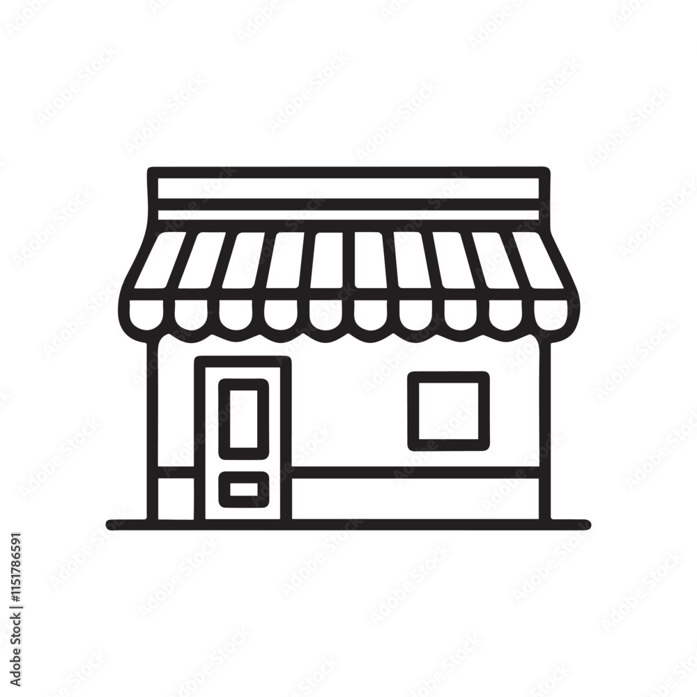 Minimalist Storefront Outline Vector with Awning Minimalist Storefront Outline Vector with Awning