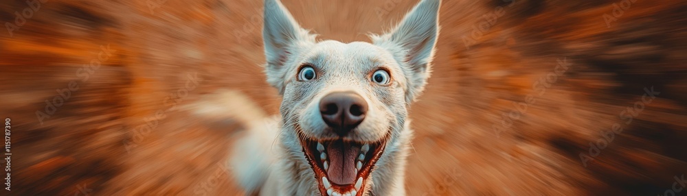 A joyful white dog with an excited expression, surrounded by a blurred background that emphasizes its playful demeanor. A joyful white dog with an excited expression, surrounded by a blurred background that emphasizes its playful demeanor.