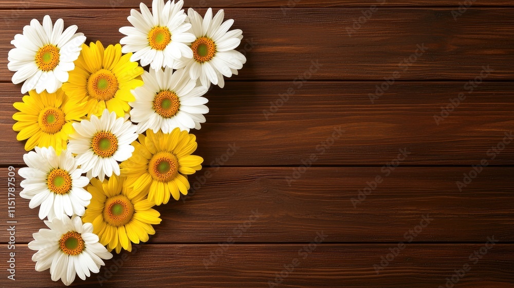 Obraz premium Floral heart arrangement rustic wooden table photography natural light close-up love and affection