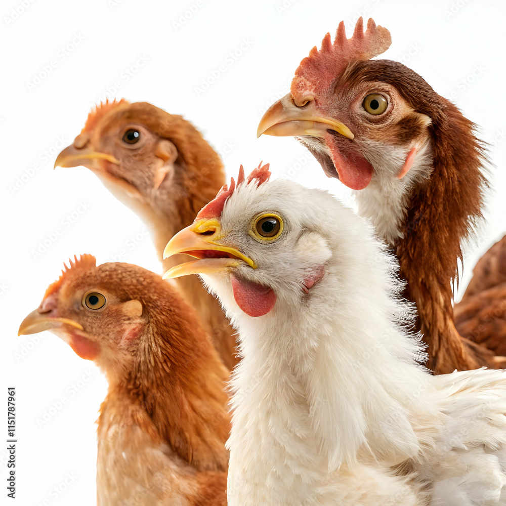 Fototapeta premium Chicken with baby chick isolated on a white background