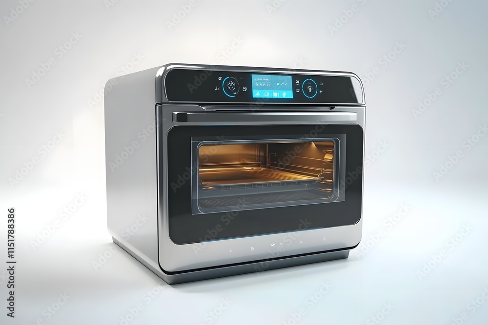 Fototapeta premium A modern countertop oven with a digital display and glass door for cooking and baking.