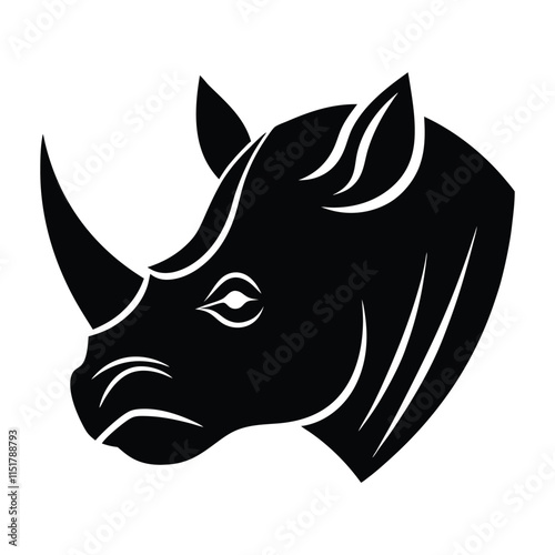 black and white illustration, rhinoceros head profile, minimalist design.