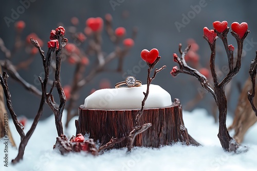 Valentine's Day Proposal with Ring Box in a Romantic Atmosphere. photo