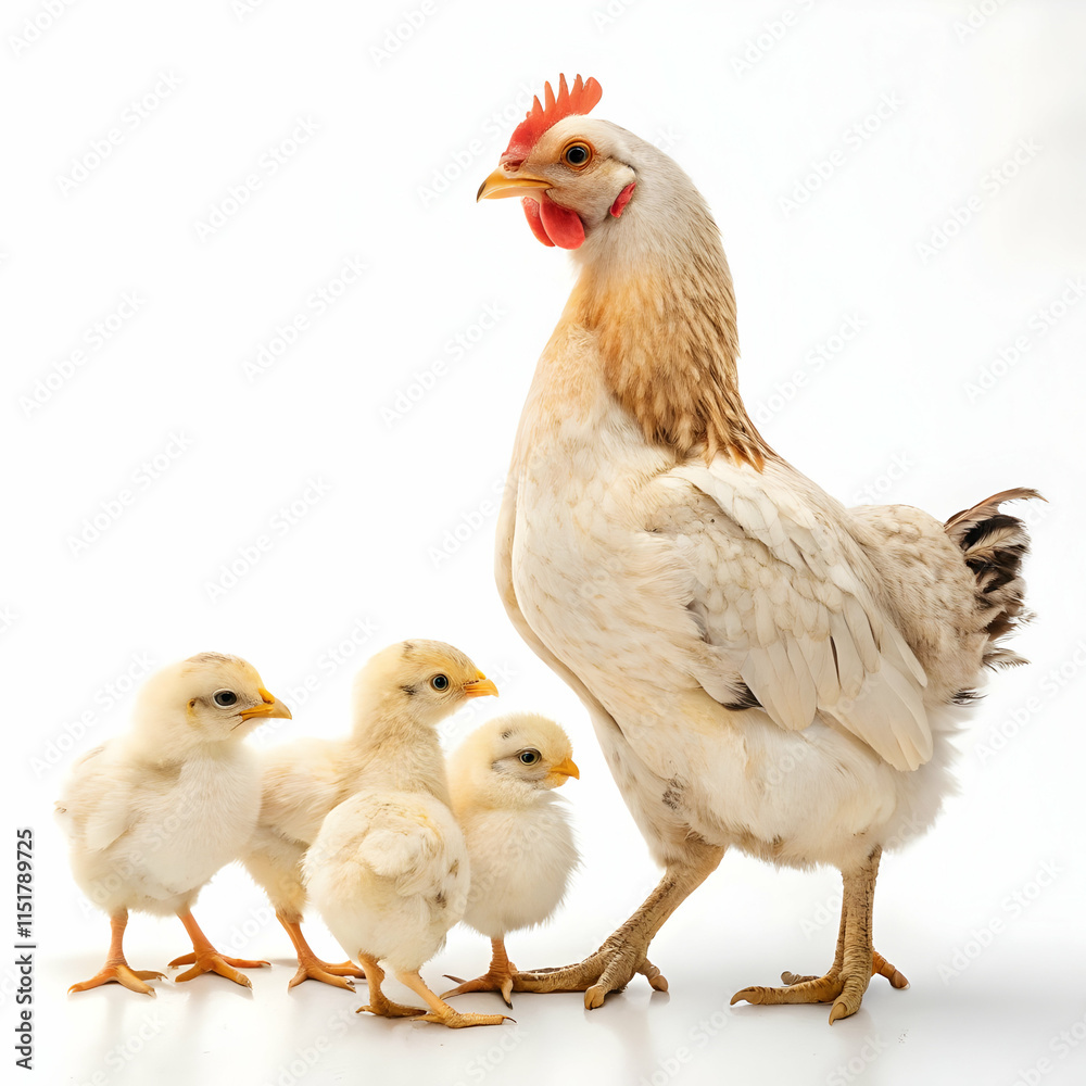 Fototapeta premium Chicken with baby chick isolated on a white background