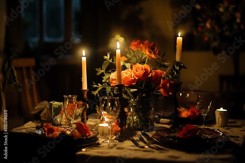 Valentine's Day Romantic Candlelight Dinner in an Intimate Setting. photo