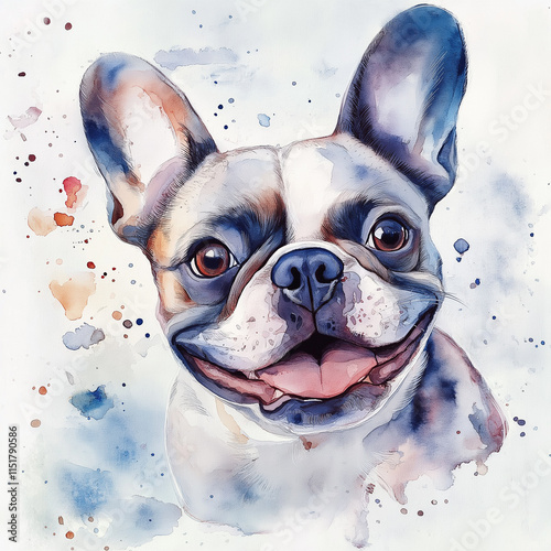 Watercolor Portrait of a French Bulldog