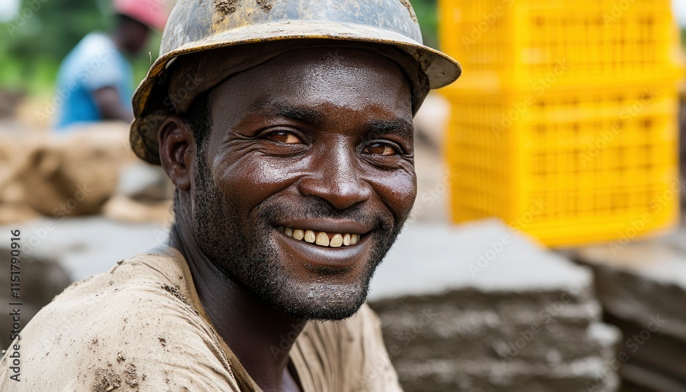 Happy Construction Worker Wearing A Dirty Helmet Happy Construction Worker Wearing A Dirty Helmet