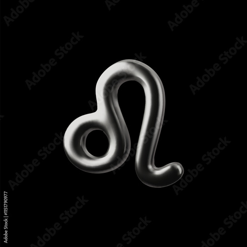 Wallpaper Mural 3D vector icon of Leo symbol. Metallic chrome design on black isolated background. Torontodigital.ca