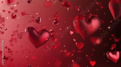 Floating red hearts creating a romantic atmosphere during a celebration or event