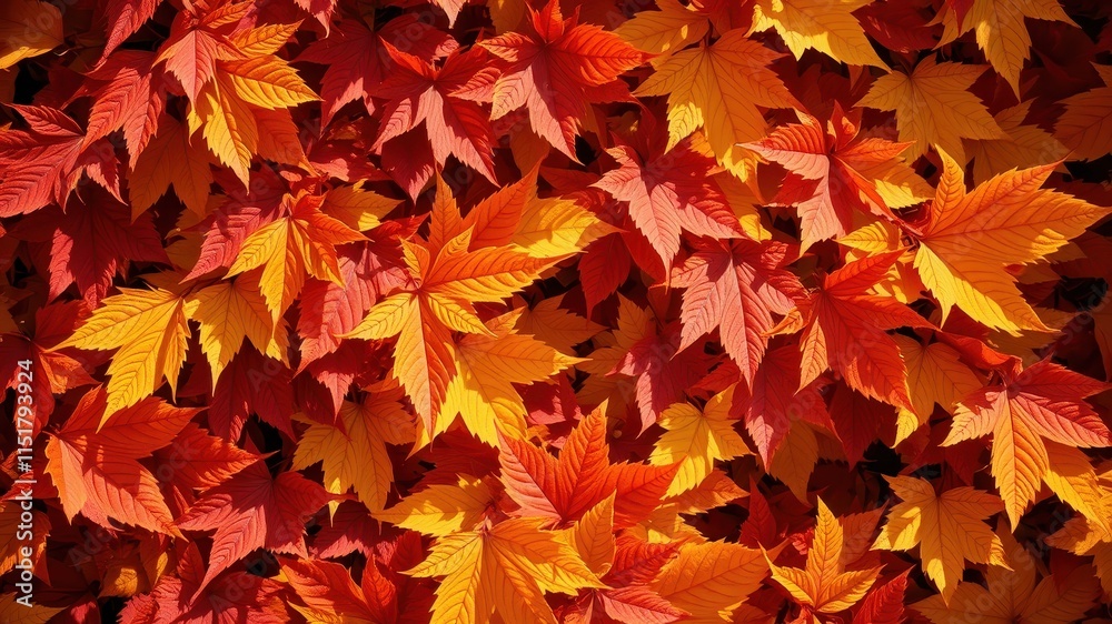 Fototapeta premium Autumnal Foliage A Vibrant Collection of Red and Gold Leaves