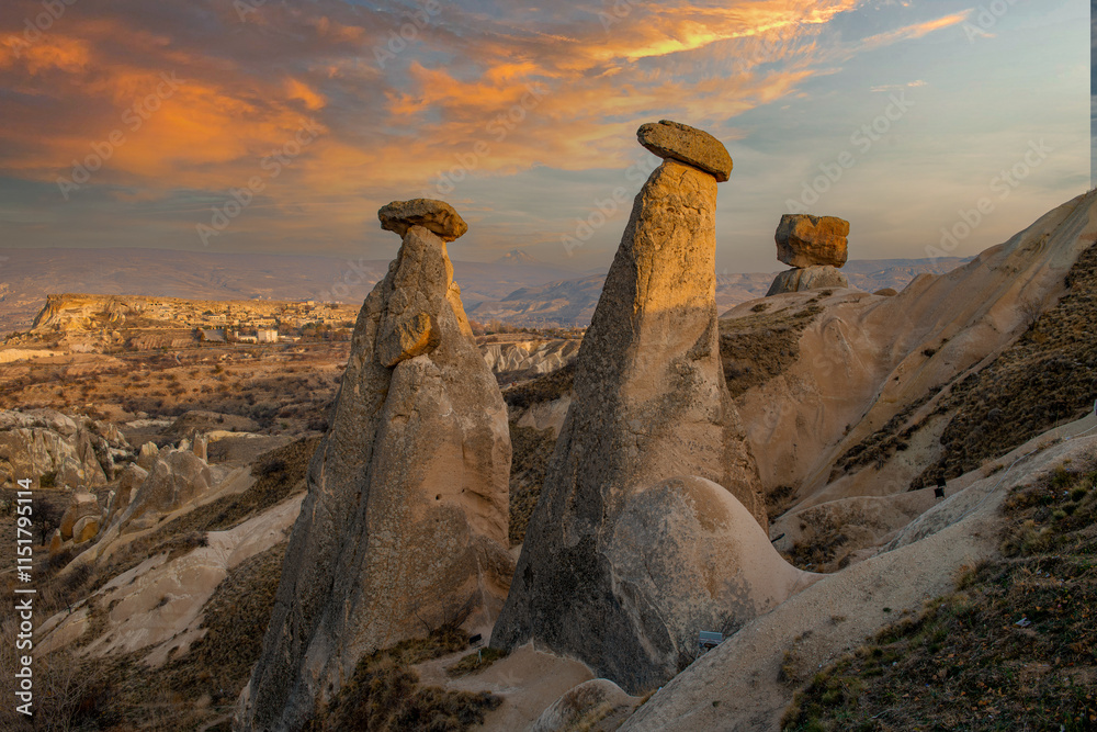 Fairy Chimneys are world-famous natural formations located in the Cappadocia region of Turkey. They were formed by wind and water erosion of volcanic tuff layers over thousands of years.