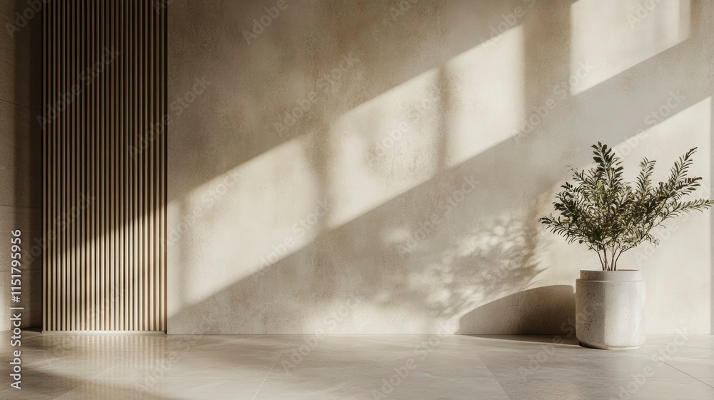 Fototapeta premium Minimalist Interior Design With Plant And Wood Accents