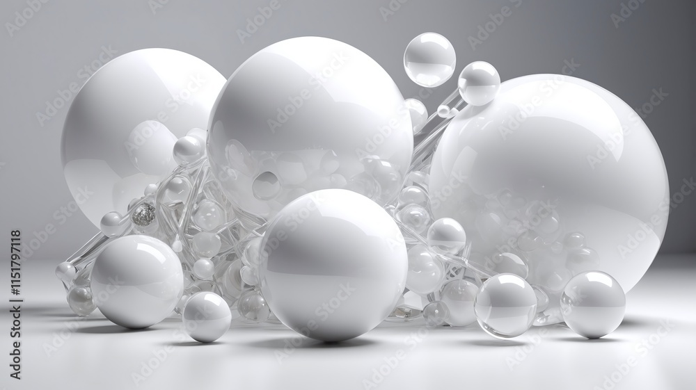 Abstract 3d composition with white and glass spheres Abstract 3d composition with white and glass spheres