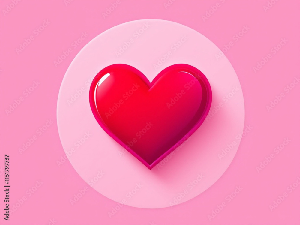 Glossy red heart on soft pink background symbolizing love and romance Valentine's Day Glossy red heart on soft pink background symbolizing love and romance Valentine's Day
