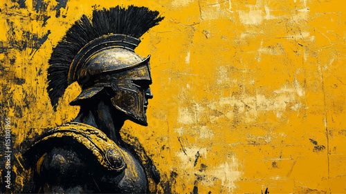 Spartaner Helm Krieger Sparta Gladiator Trojan Background Grunge Schwarz Gelb Vektor