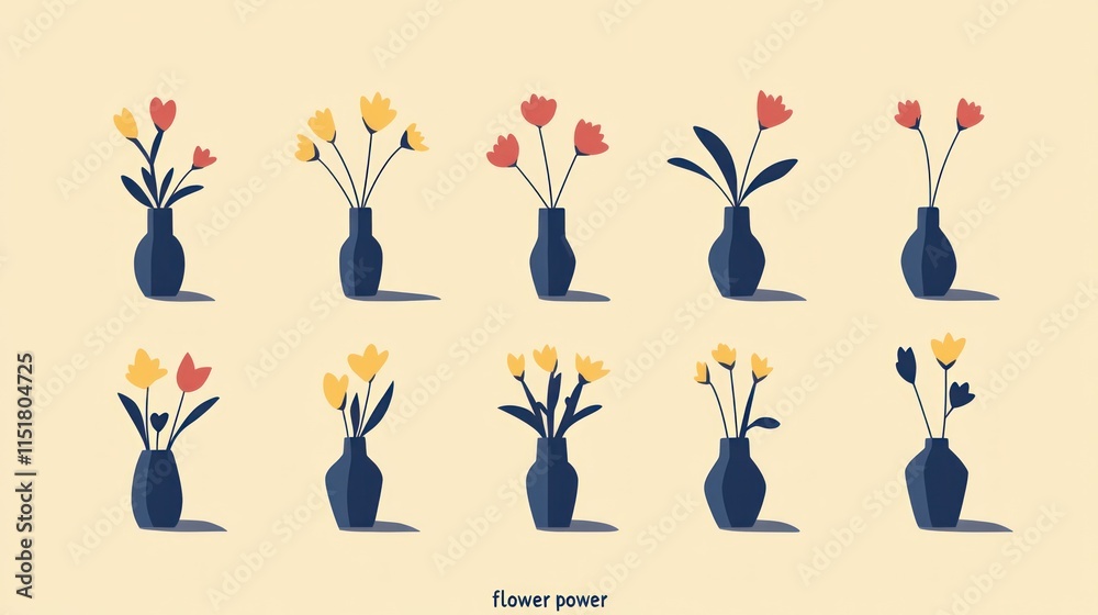 Fototapeta premium Floral Arrangements: A Collection of Minimalist Flower Vases