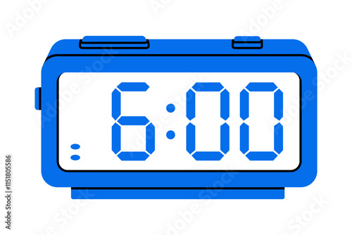 Hand drawn cute cartoon illustration of alarm clock. Flat vector time countdown electronic device in colored doodle style. Education or study sticker, icon. Time management. Deadline timer. Isolated.