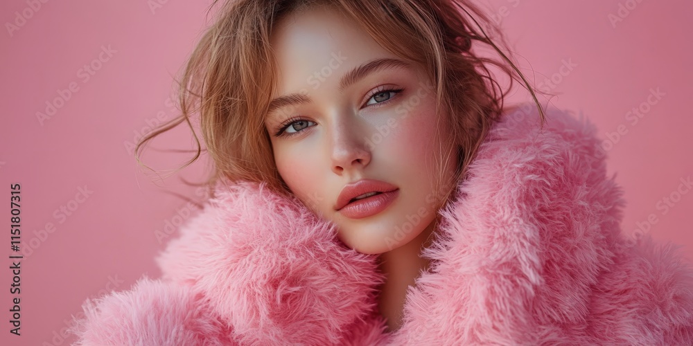 Stylish portrait of a woman in pink, pastel tones Stylish portrait of a woman in pink, pastel tones