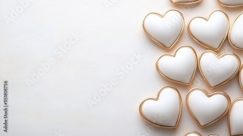 Decorative heart shapes on light background aesthetic display minimalist style soft lighting romantic concept