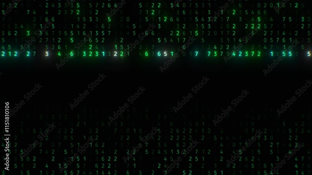 Matrix Effect Falling Numbers Green Color Seamless Digital Dark Background. Computer Scripts Code Abstract Illustration Looped 3d Animation. Hacker Attack Network Software Technology Concept 4k.