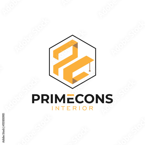 Modern Geometric PC Letter logo design vector template for Interior construction