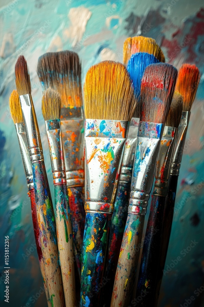 Fototapeta premium Colorful Paintbrushes Displayed Against Artistic Background