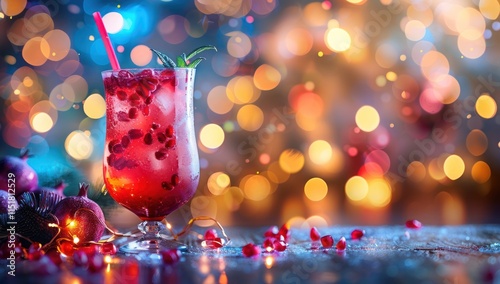 Festive Pomegranate Cocktail with Sparkling Lights photo