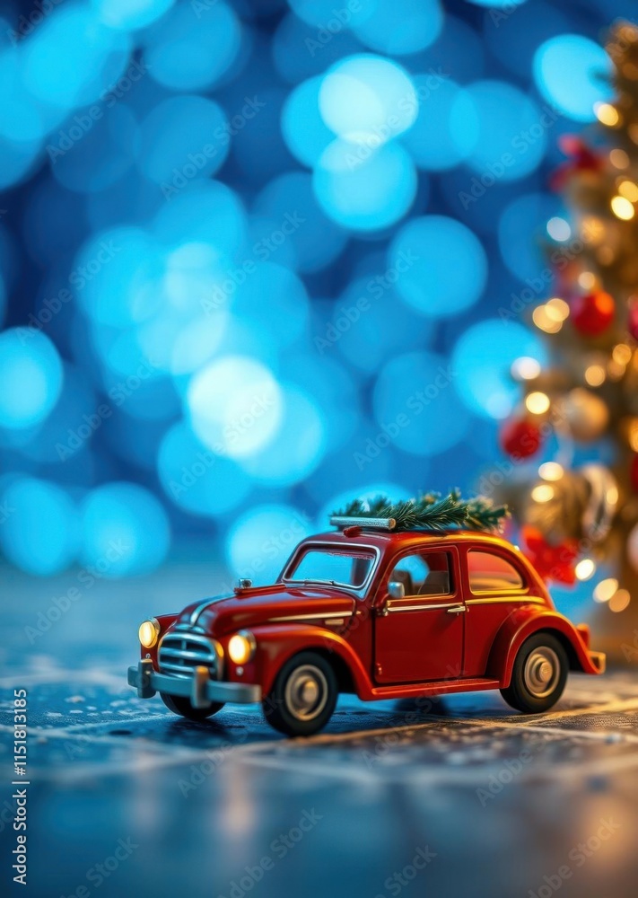 bokeh blue of Festive toy car with christmas tree and blue bokeh background abstract bokeh light background bright bokeh blue of Festive toy car with christmas tree and blue bokeh background abstract bokeh light background bright