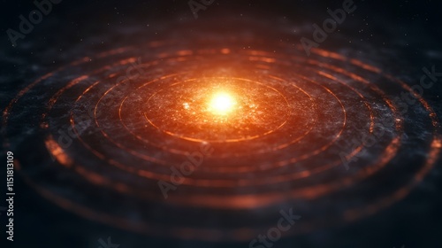 A Stunning Cosmic Scene Featuring Radiant Light at the Center, Surrounded by Beautiful Concentric Circles, Representing Energy Waves in Outer Space photo