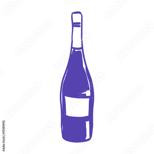 Classic bottle of italian, french or spanish wine in doodle sketch simple style isolated on white. Champagne glass bottle icon for poster, placard, menu or invitations design.